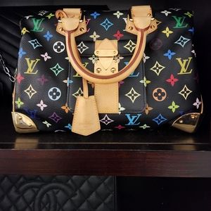 Louis Vuitton x Takashi Murakami Speedy Handbag Black Monogram Multicolor 30